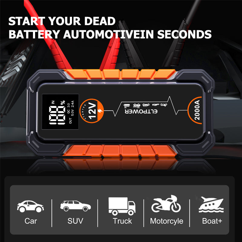 12v 2000A wireless charging power bank jump starter USB Fast Charging Portable Safe Jump Starter