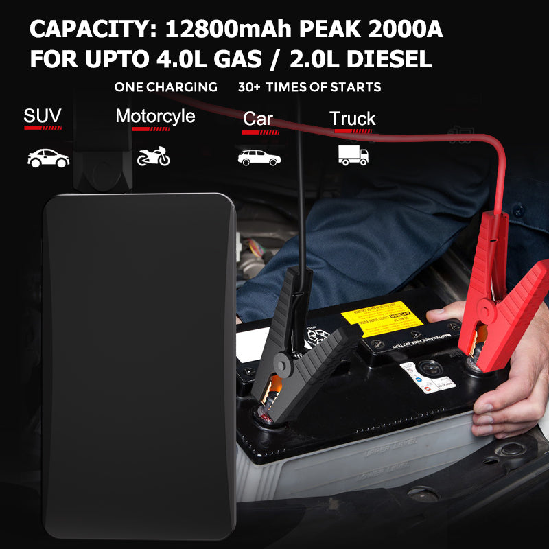 12V 12800mAh Car Jump Starter Factory Portable Emergency Charger Power Bank Battery Booster Starting Device