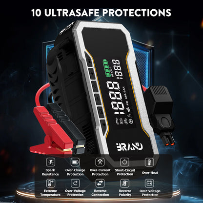 Multi-Function Jump Starter Power Bank Jump boost Pack 12V Build in Tire Compressor Portable  Car Jump Starter with Safe Clamp