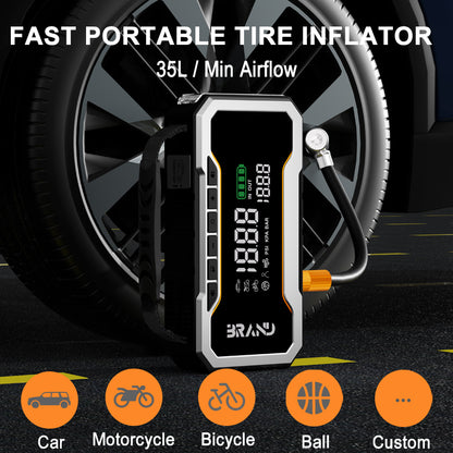 Multi-Function Jump Starter Power Bank Jump boost Pack 12V Build in Tire Compressor Portable  Car Jump Starter with Safe Clamp