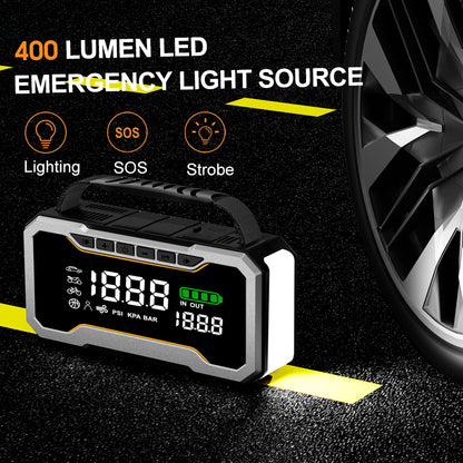Multi-Function Jump Starter Power Bank Jump boost Pack 12V Build in Tire Compressor Portable  Car Jump Starter with Safe Clamp