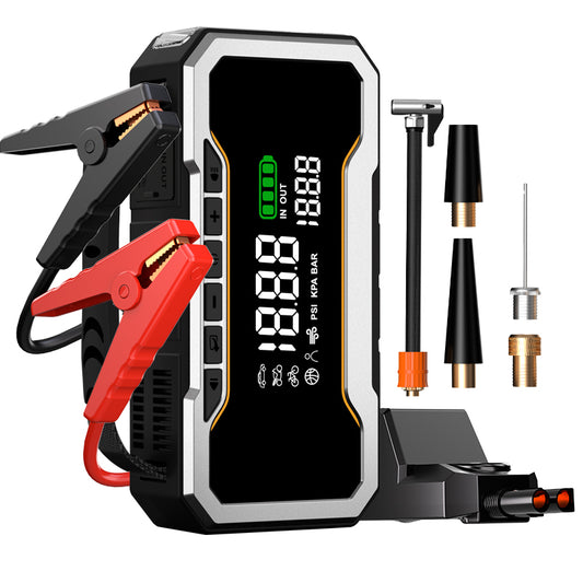 Multi-Function Jump Starter Power Bank Jump boost Pack 12V Build in Tire Compressor Portable  Car Jump Starter with Safe Clamp